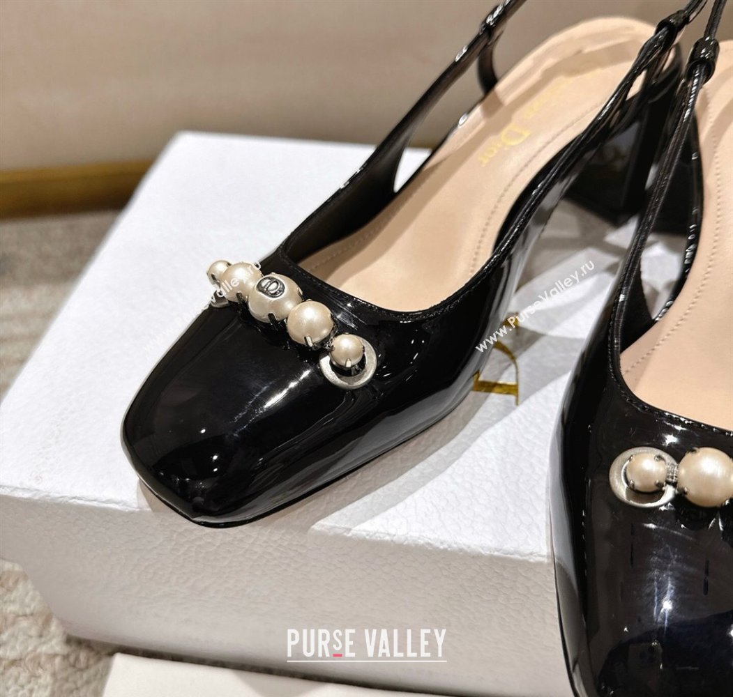 Dior Patent Calfskin Slingback Pumps 5.5cm with Pearls Black 2025 DR082201 (MD-250822041)