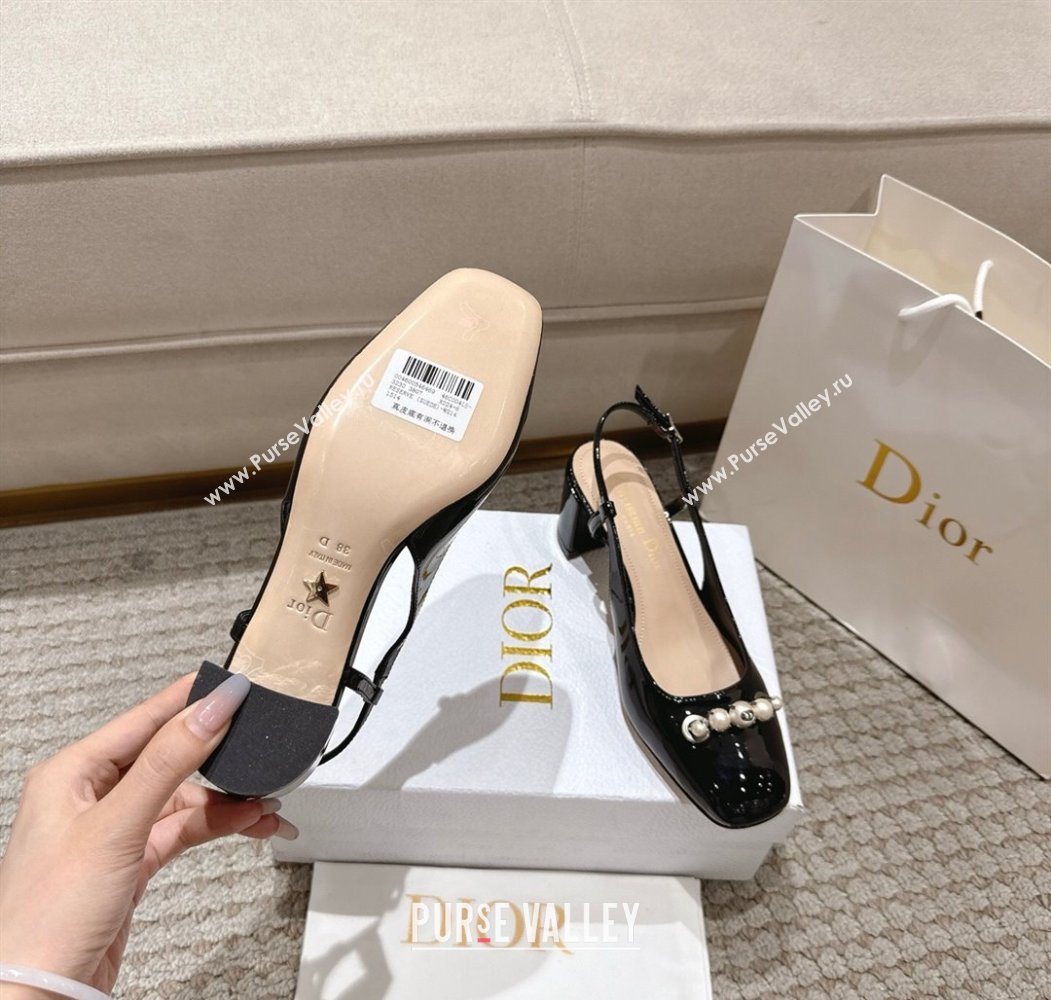 Dior Patent Calfskin Slingback Pumps 5.5cm with Pearls Black 2025 DR082201 (MD-250822041)