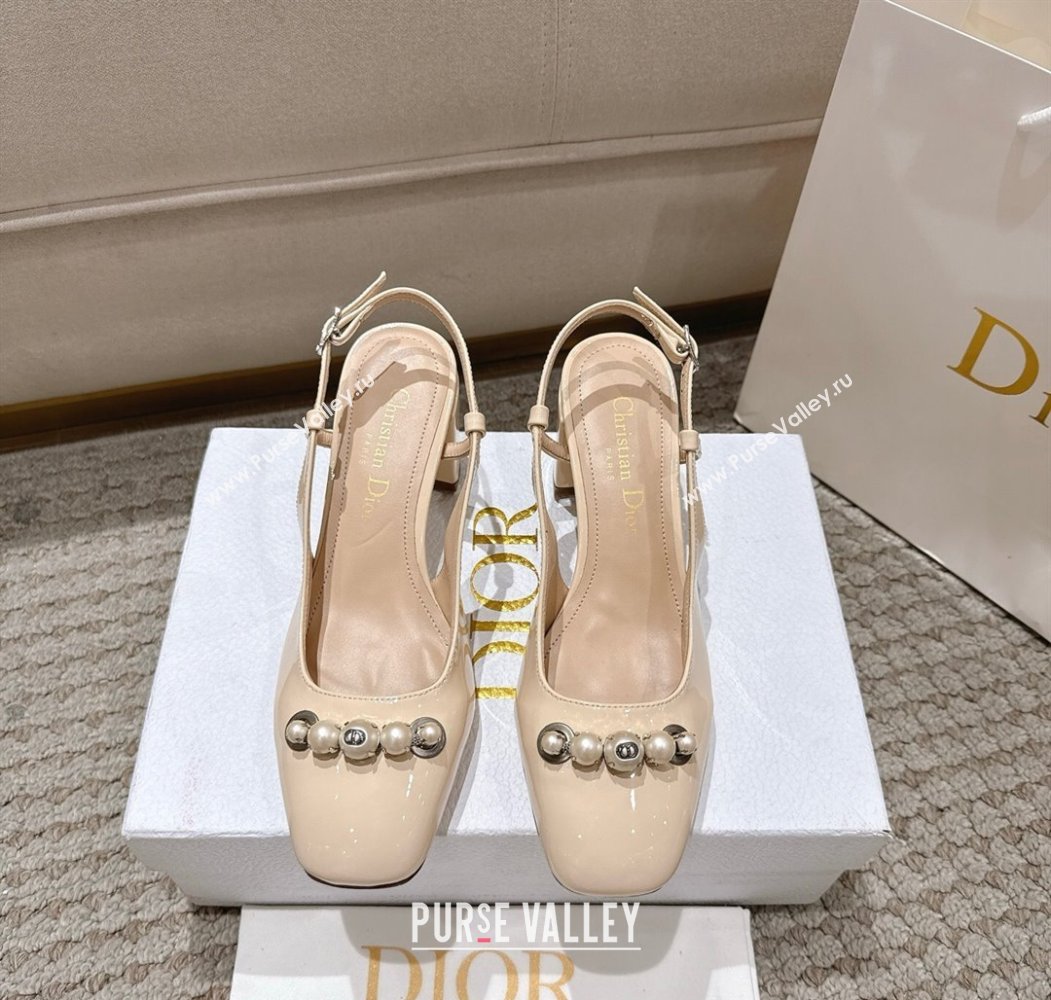 Dior Patent Calfskin Slingback Pumps 5.5cm with Pearls Nude 2025 DR082201 (MD-250822042)