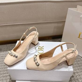 Dior Patent Calfskin Slingback Pumps 5.5cm with Pearls Nude 2025 DR082201 (MD-250822042)