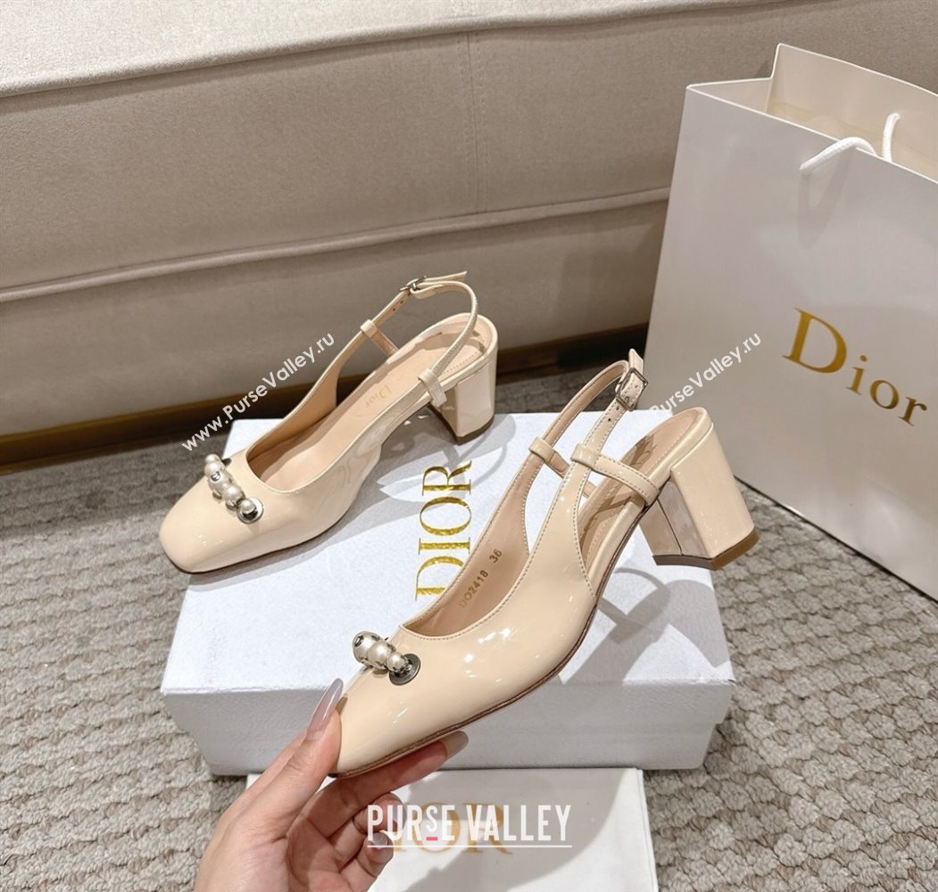 Dior Patent Calfskin Slingback Pumps 5.5cm with Pearls Nude 2025 DR082201 (MD-250822042)