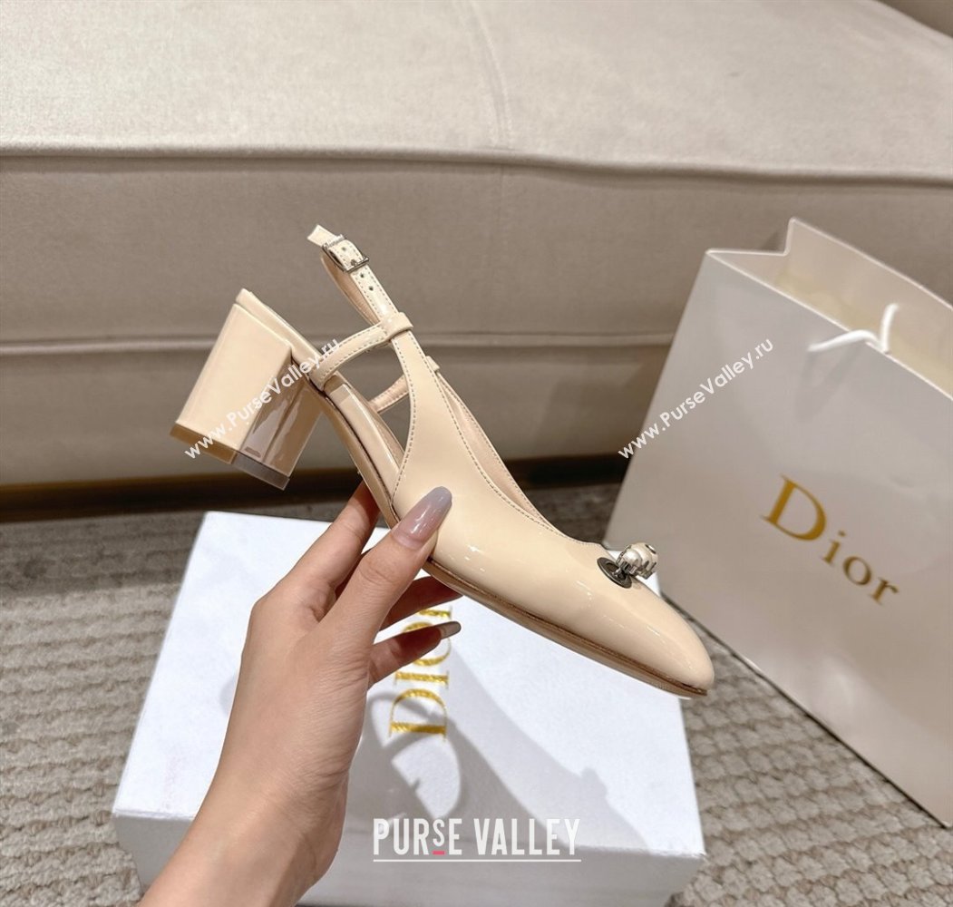 Dior Patent Calfskin Slingback Pumps 5.5cm with Pearls Nude 2025 DR082201 (MD-250822042)