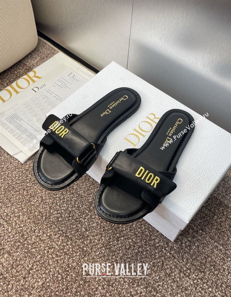 Dior Dioriviera Dioract Flat Slides Sandal in Lambskin and Rubber Black 2025 (JC-250822039)