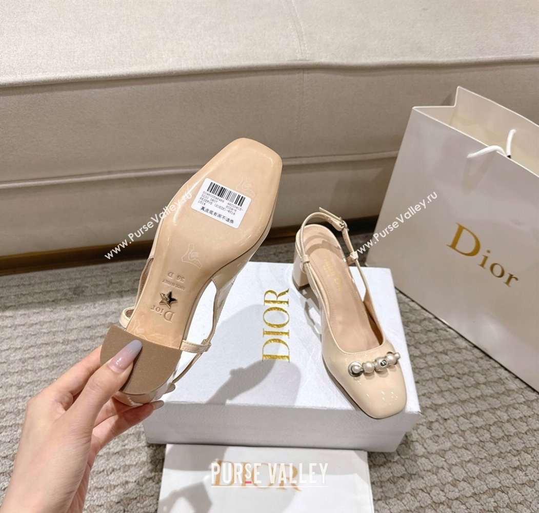 Dior Patent Calfskin Slingback Pumps 5.5cm with Pearls Nude 2025 DR082201 (MD-250822042)