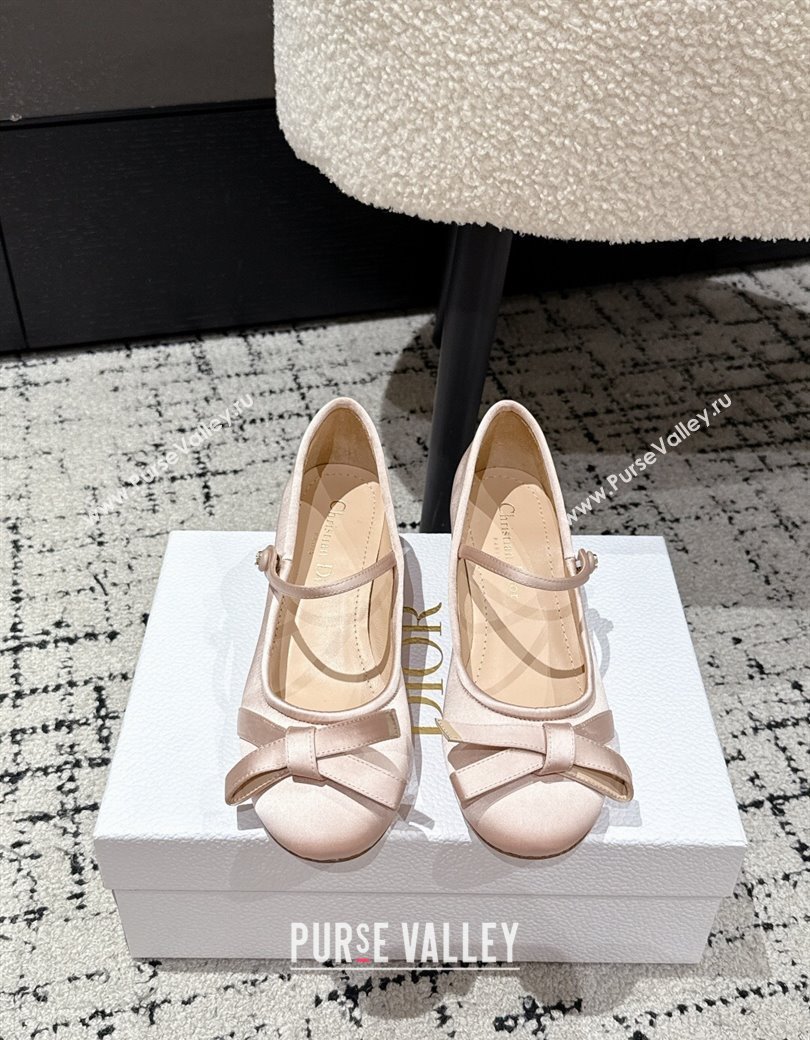 Dior Lovely-D Mary Janes Pumps in Satin with Bow Light Pink 2025 (MD-250822003)