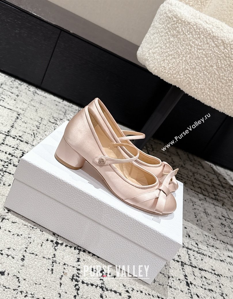 Dior Lovely-D Mary Janes Pumps in Satin with Bow Light Pink 2025 (MD-250822003)