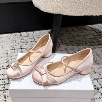 Dior Lovely-D Mary Janes Pumps in Satin with Bow Light Pink 2025 (MD-250822003)
