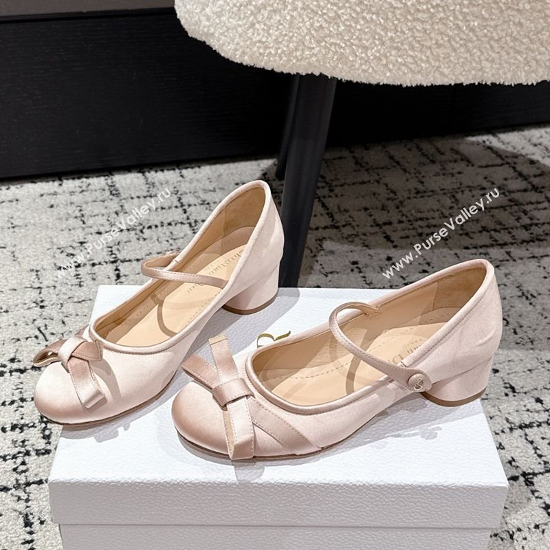 Dior Lovely-D Mary Janes Pumps in Satin with Bow Light Pink 2025 (MD-250822003)