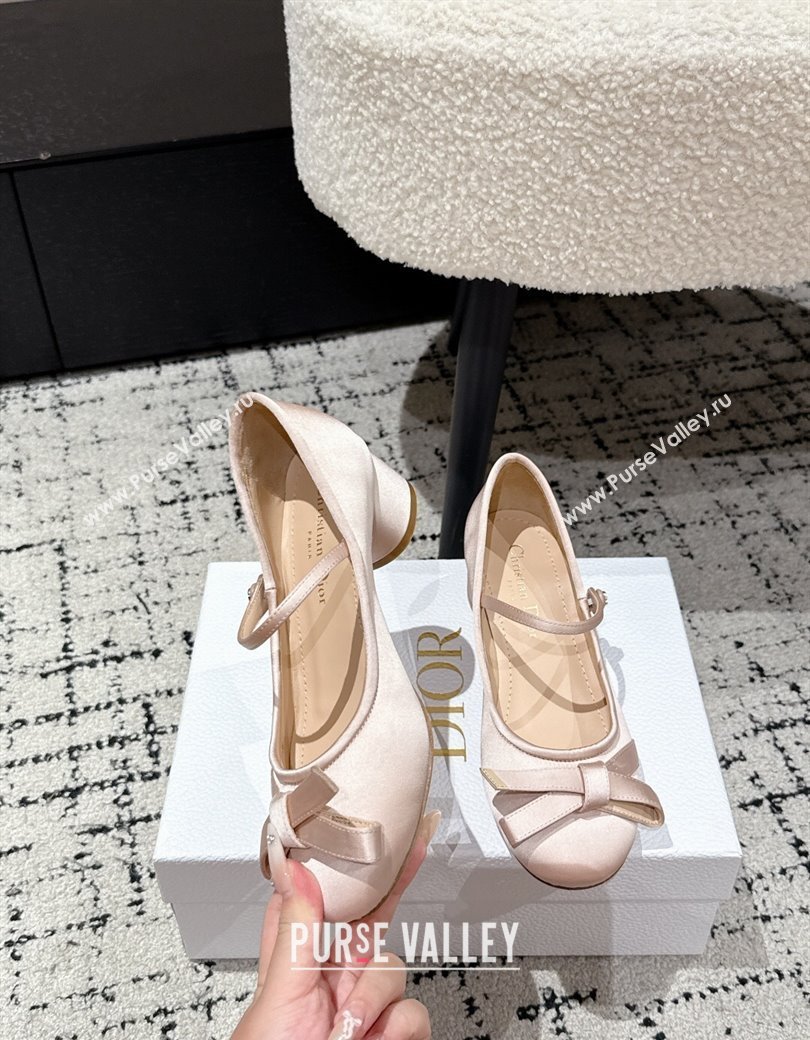 Dior Lovely-D Mary Janes Pumps in Satin with Bow Light Pink 2025 (MD-250822003)