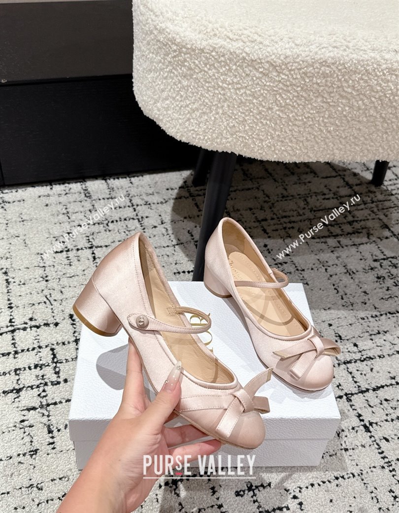 Dior Lovely-D Mary Janes Pumps in Satin with Bow Light Pink 2025 (MD-250822003)