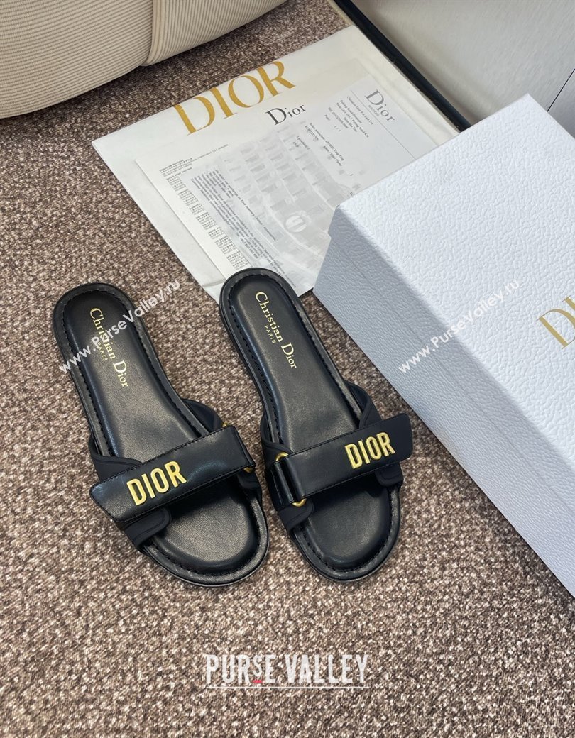 Dior Dioriviera Dioract Flat Slides Sandal in Lambskin and Rubber Black 2025 (JC-250822039)
