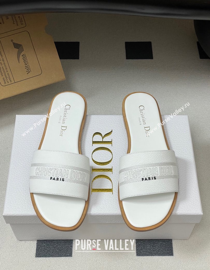 Dior Dway Flat Slides Sandal in Grained Calfskin Leather White 2025 S03W (MD-250822065)