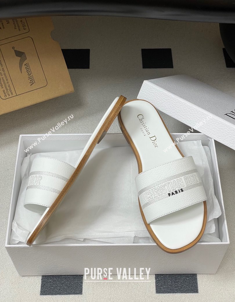Dior Dway Flat Slides Sandal in Grained Calfskin Leather White 2025 S03W (MD-250822065)