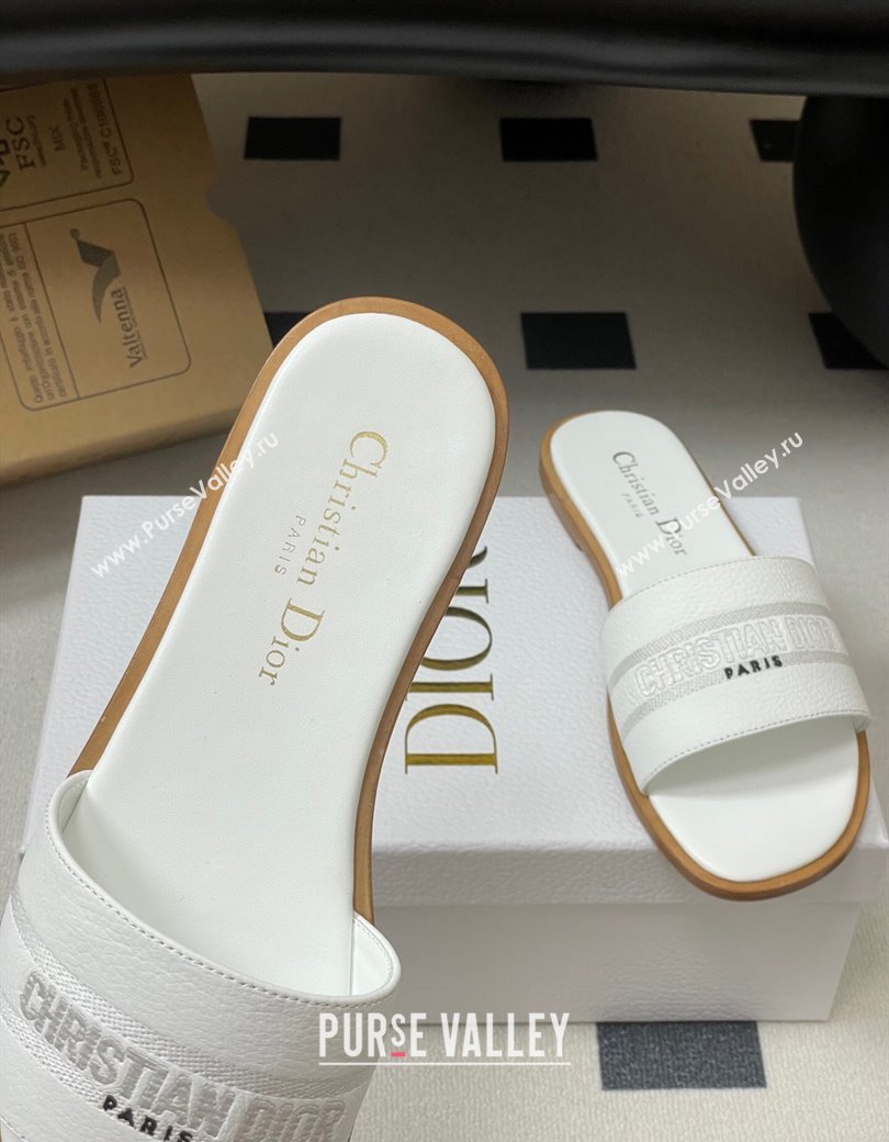 Dior Dway Flat Slides Sandal in Grained Calfskin Leather White 2025 S03W (MD-250822065)