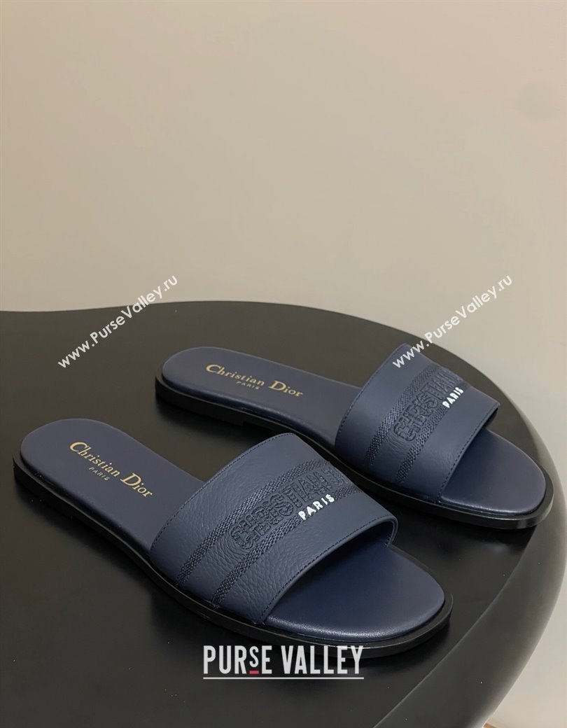 Dior Dway Flat Slides Sandal in Grained Calfskin Leather Deep Blue 2025 S03W (MD-250822066)
