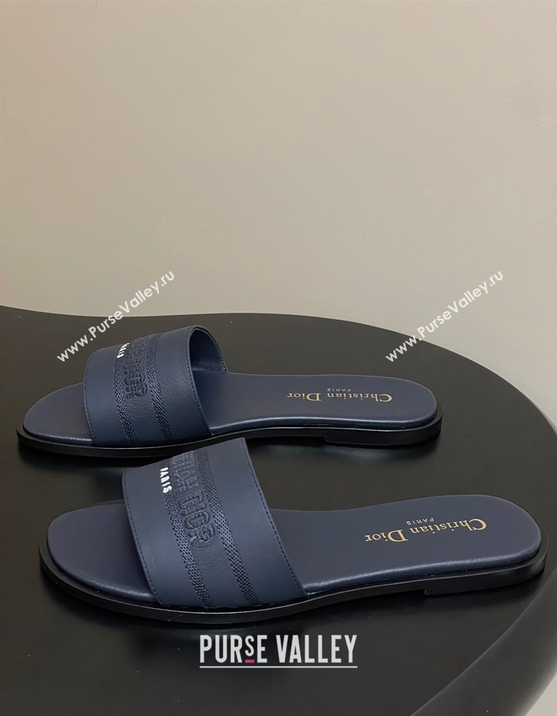 Dior Dway Flat Slides Sandal in Grained Calfskin Leather Deep Blue 2025 S03W (MD-250822066)