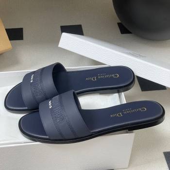 Dior Dway Flat Slides Sandal in Grained Calfskin Leather Deep Blue 2025 S03W (MD-250822066)