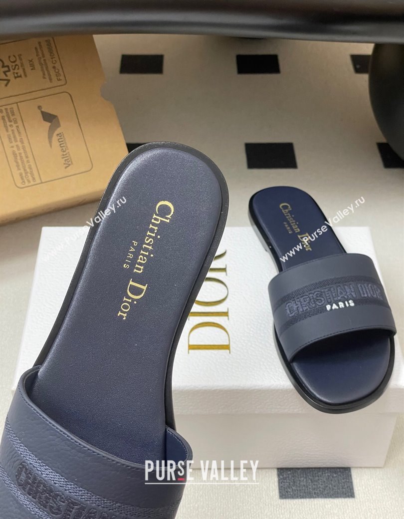 Dior Dway Flat Slides Sandal in Grained Calfskin Leather Deep Blue 2025 S03W (MD-250822066)