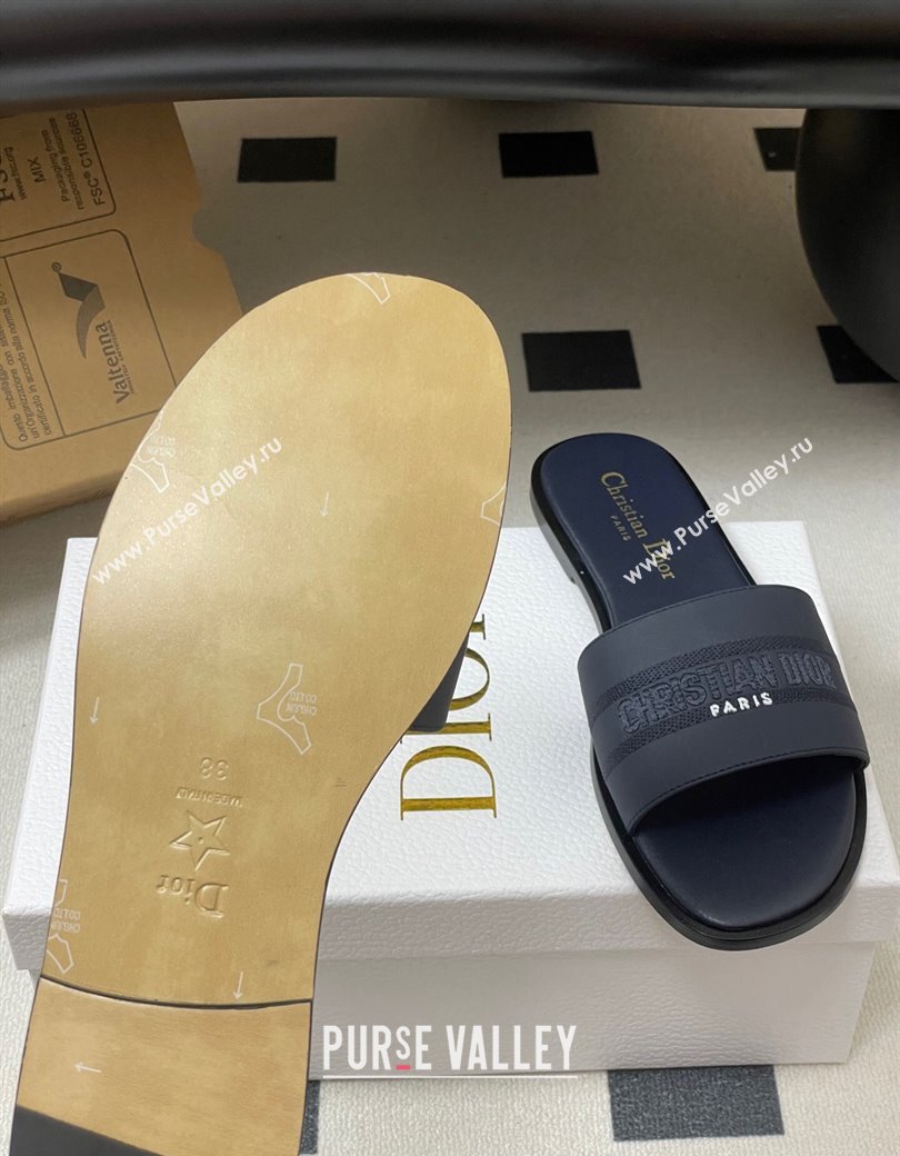 Dior Dway Flat Slides Sandal in Grained Calfskin Leather Deep Blue 2025 S03W (MD-250822066)