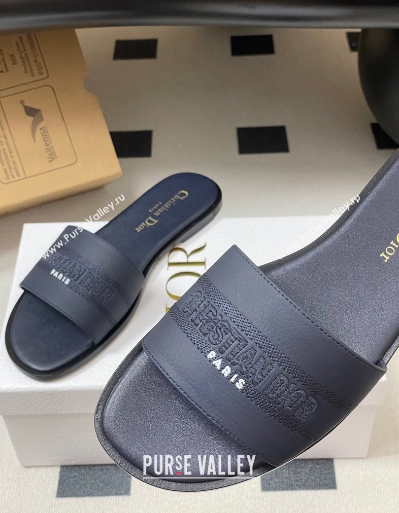 Dior Dway Flat Slides Sandal in Grained Calfskin Leather Deep Blue 2025 S03W (MD-250822066)