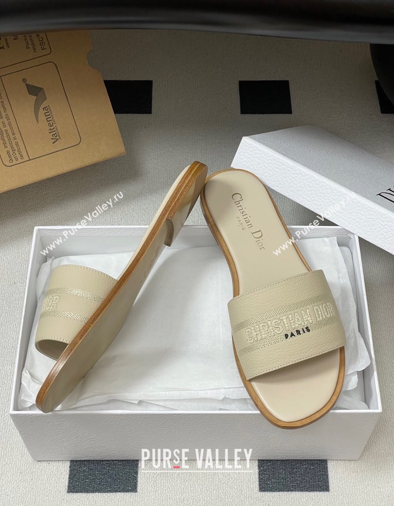 Dior Dway Flat Slides Sandal in Grained Calfskin Leather Light Beige 2025 S03W (MD-250822067)