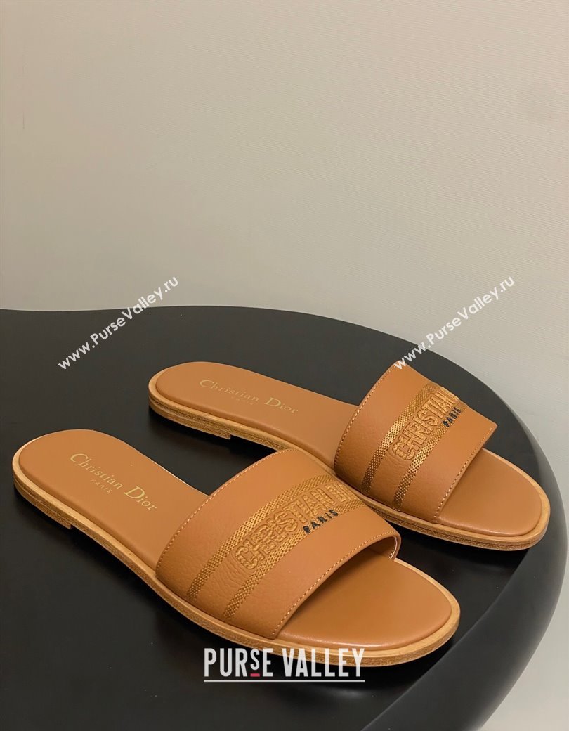 Dior Dway Flat Slides Sandal in Grained Calfskin Leather Brown 2025 S03W (MD-250822068)