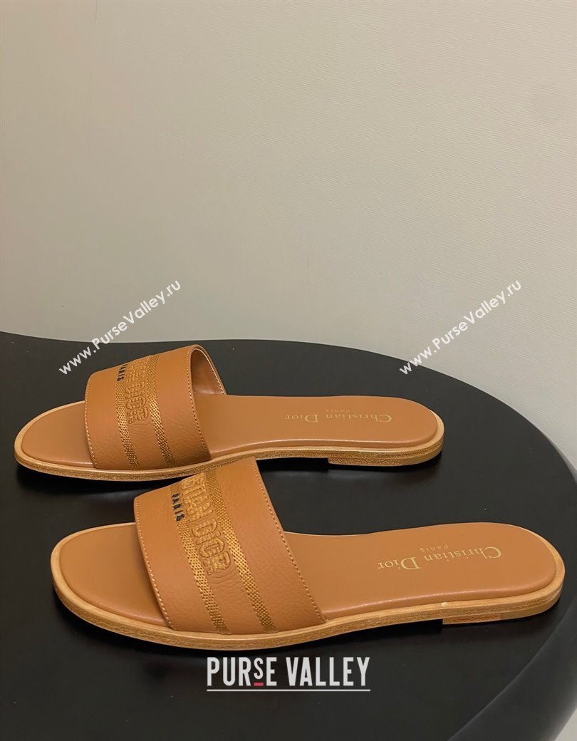Dior Dway Flat Slides Sandal in Grained Calfskin Leather Brown 2025 S03W (MD-250822068)