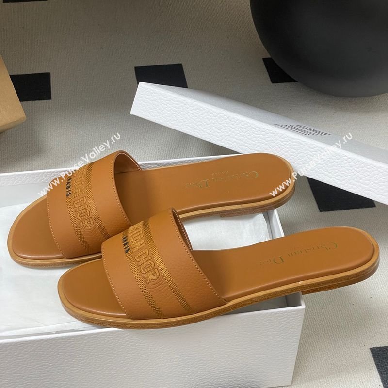 Dior Dway Flat Slides Sandal in Grained Calfskin Leather Brown 2025 S03W (MD-250822068)