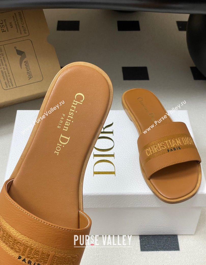 Dior Dway Flat Slides Sandal in Grained Calfskin Leather Brown 2025 S03W (MD-250822068)