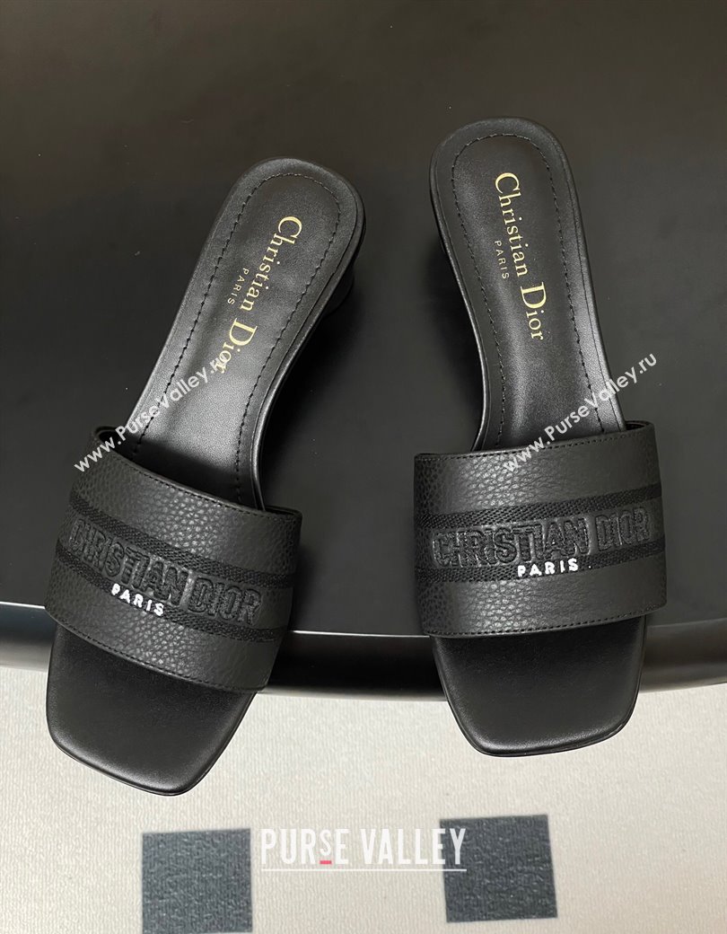 Dior Dway Heel Slides Sandal 4cm in Grained Calfskin Leather Black 2025 S03W (MD-250822072)