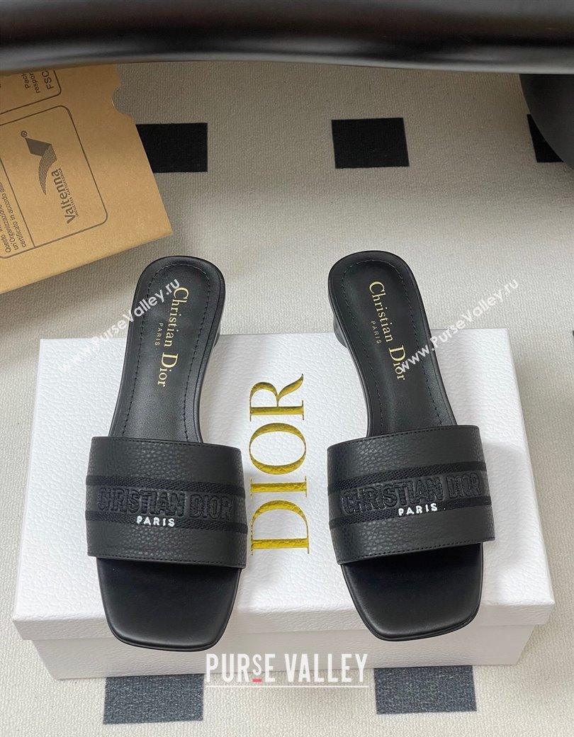 Dior Dway Heel Slides Sandal 4cm in Grained Calfskin Leather Black 2025 S03W (MD-250822072)