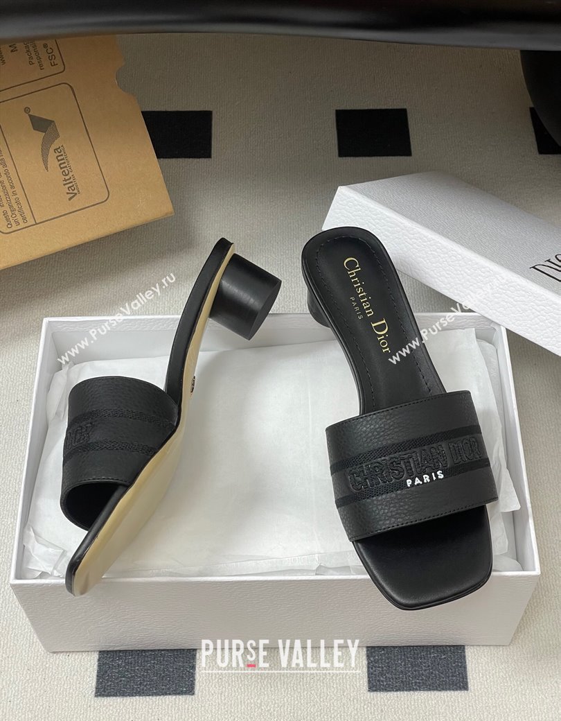 Dior Dway Heel Slides Sandal 4cm in Grained Calfskin Leather Black 2025 S03W (MD-250822072)