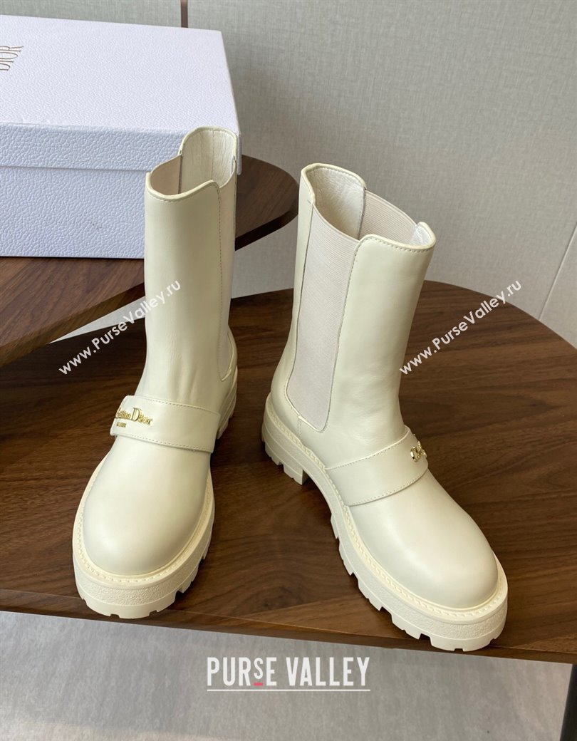 Dior D-Quest Ankle Boots in Calfskin Leather White 2025 0822 (KL-250822056)