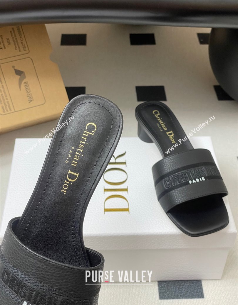 Dior Dway Heel Slides Sandal 4cm in Grained Calfskin Leather Black 2025 S03W (MD-250822072)