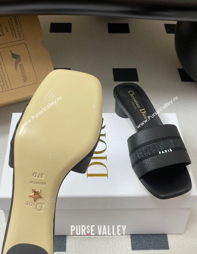 Dior Dway Heel Slides Sandal 4cm in Grained Calfskin Leather Black 2025 S03W (MD-250822072)