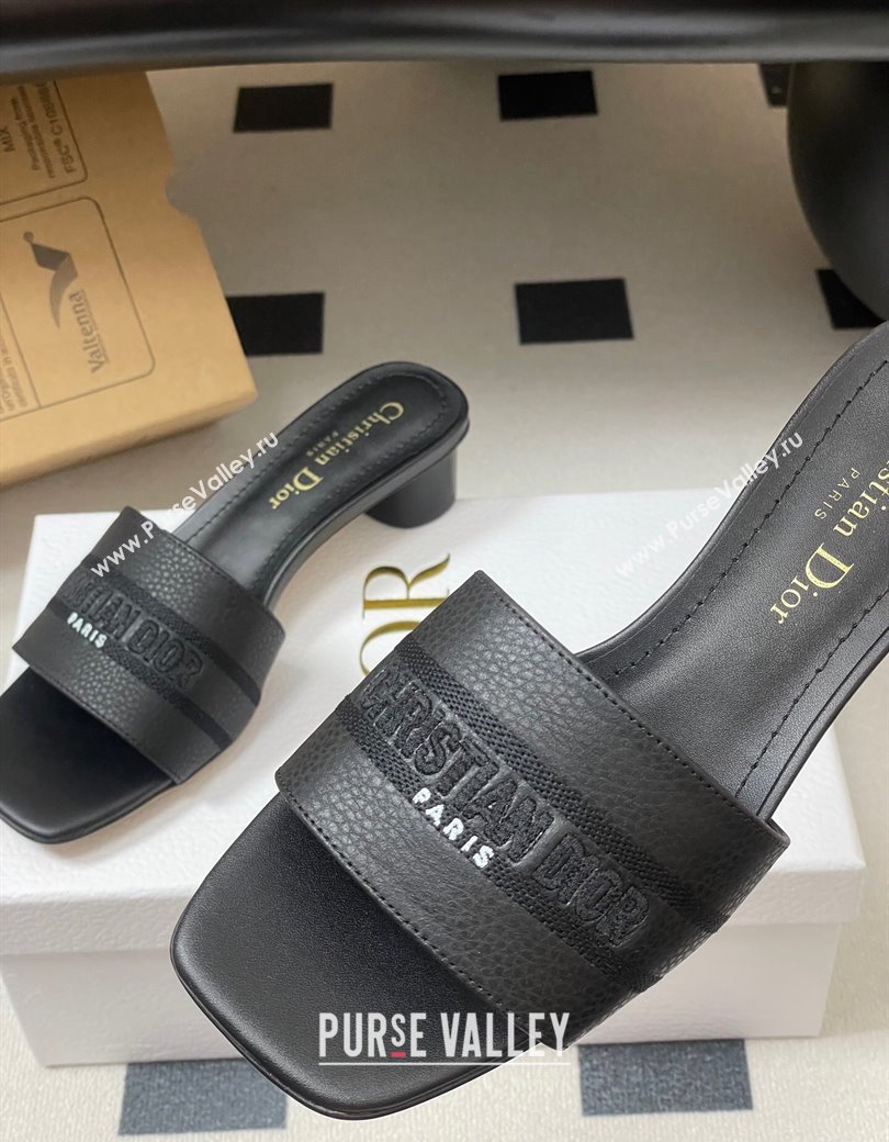 Dior Dway Heel Slides Sandal 4cm in Grained Calfskin Leather Black 2025 S03W (MD-250822072)