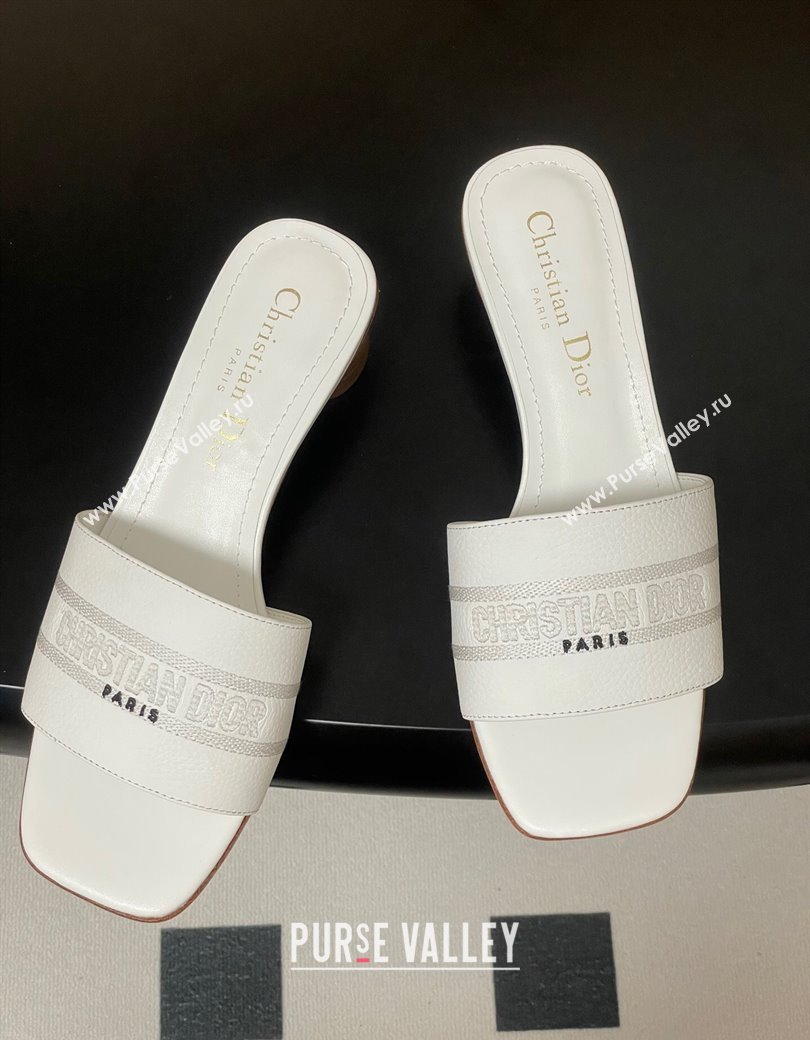 Dior Dway Heel Slides Sandal 4cm in Grained Calfskin Leather White 2025 S03W (MD-250822073)