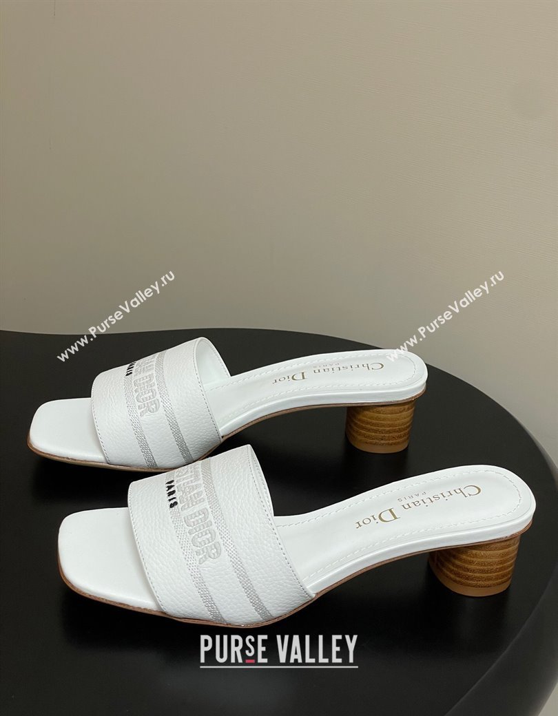 Dior Dway Heel Slides Sandal 4cm in Grained Calfskin Leather White 2025 S03W (MD-250822073)