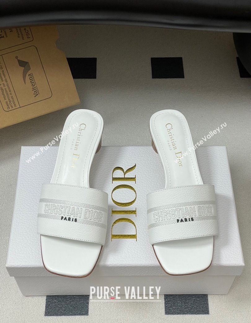 Dior Dway Heel Slides Sandal 4cm in Grained Calfskin Leather White 2025 S03W (MD-250822073)