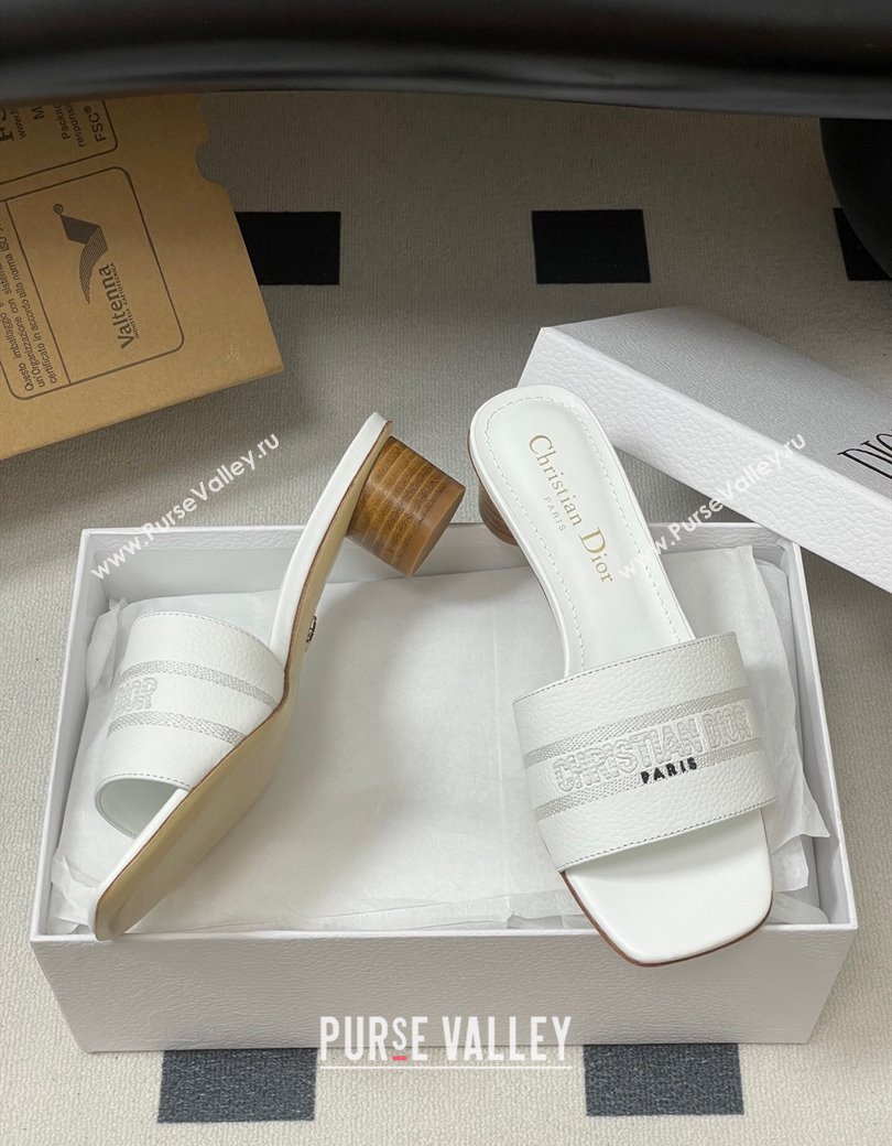 Dior Dway Heel Slides Sandal 4cm in Grained Calfskin Leather White 2025 S03W (MD-250822073)