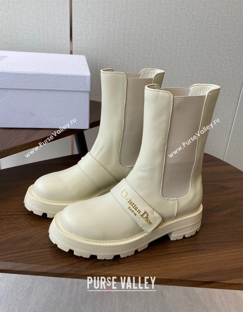 Dior D-Quest Ankle Boots in Calfskin Leather White 2025 0822 (KL-250822056)