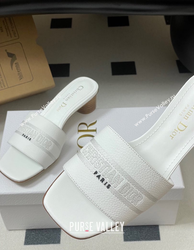 Dior Dway Heel Slides Sandal 4cm in Grained Calfskin Leather White 2025 S03W (MD-250822073)