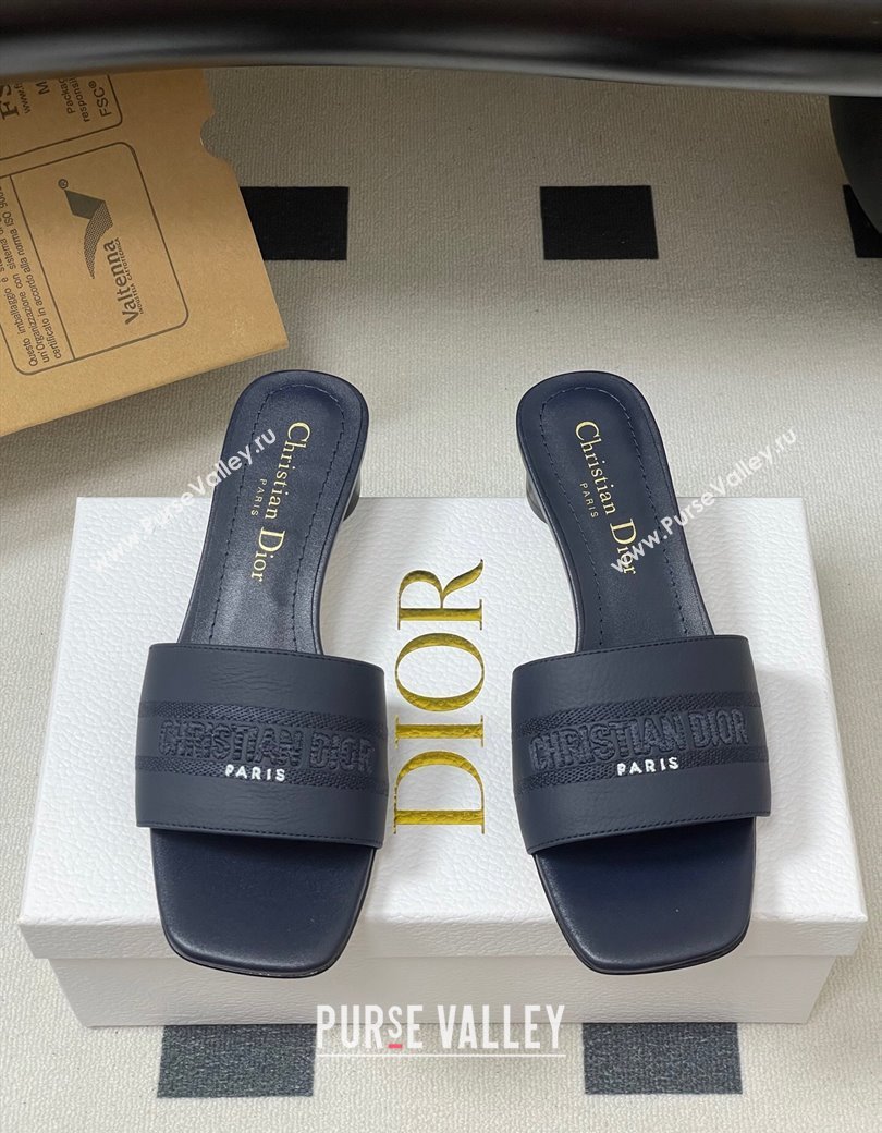 Dior Dway Heel Slides Sandal 4cm in Grained Calfskin Leather Deep Blue 2025 S03W (MD-250822074)