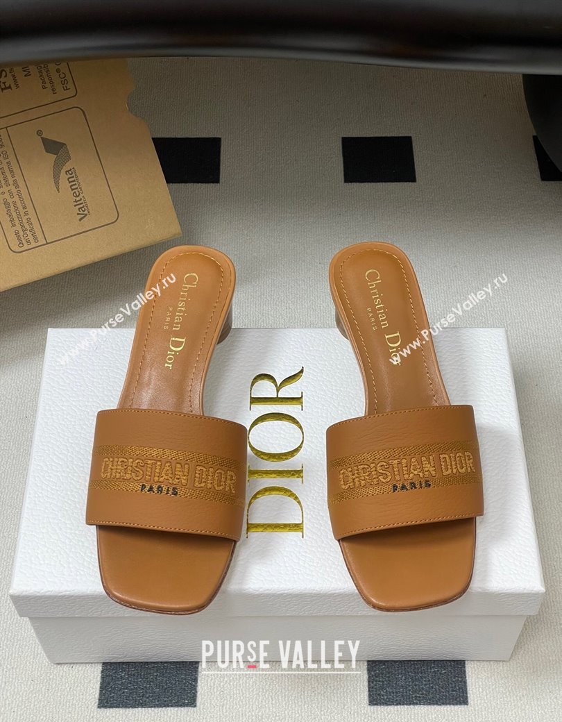 Dior Dway Heel Slides Sandal 4cm in Grained Calfskin Leather Brown 2025 S03W (MD-250822076)