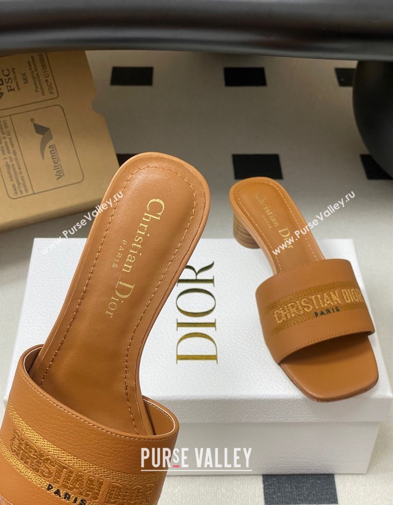 Dior Dway Heel Slides Sandal 4cm in Grained Calfskin Leather Brown 2025 S03W (MD-250822076)