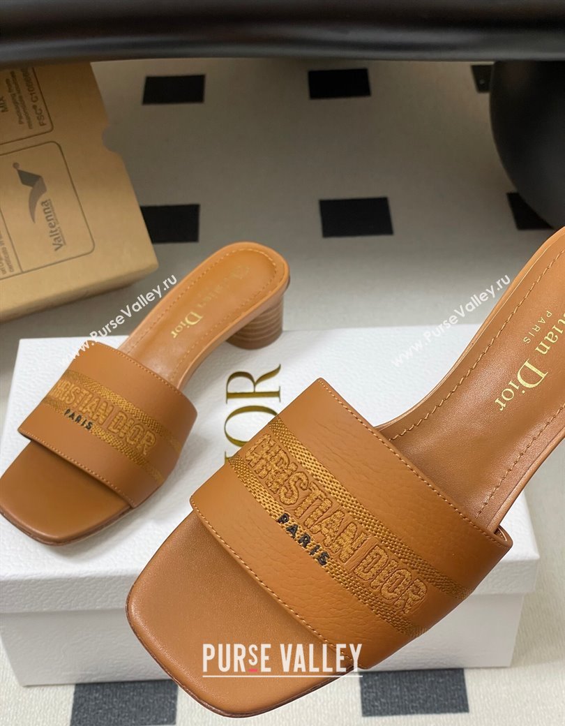 Dior Dway Heel Slides Sandal 4cm in Grained Calfskin Leather Brown 2025 S03W (MD-250822076)