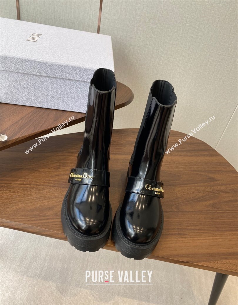 Dior D-Quest Ankle Boots in Shiny Calfskin Black 2025 0822 (KL-250822055)