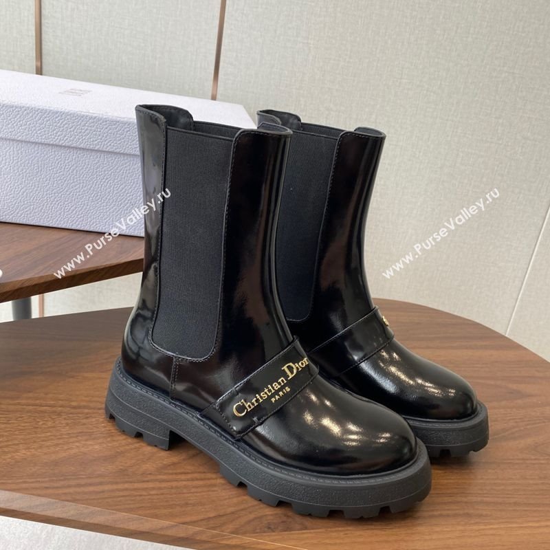 Dior D-Quest Ankle Boots in Shiny Calfskin Black 2025 0822 (KL-250822055)