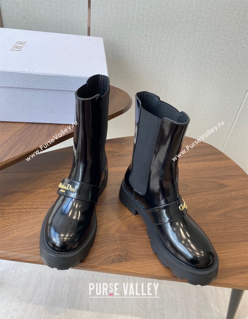 Dior D-Quest Ankle Boots in Shiny Calfskin Black 2025 0822 (KL-250822055)