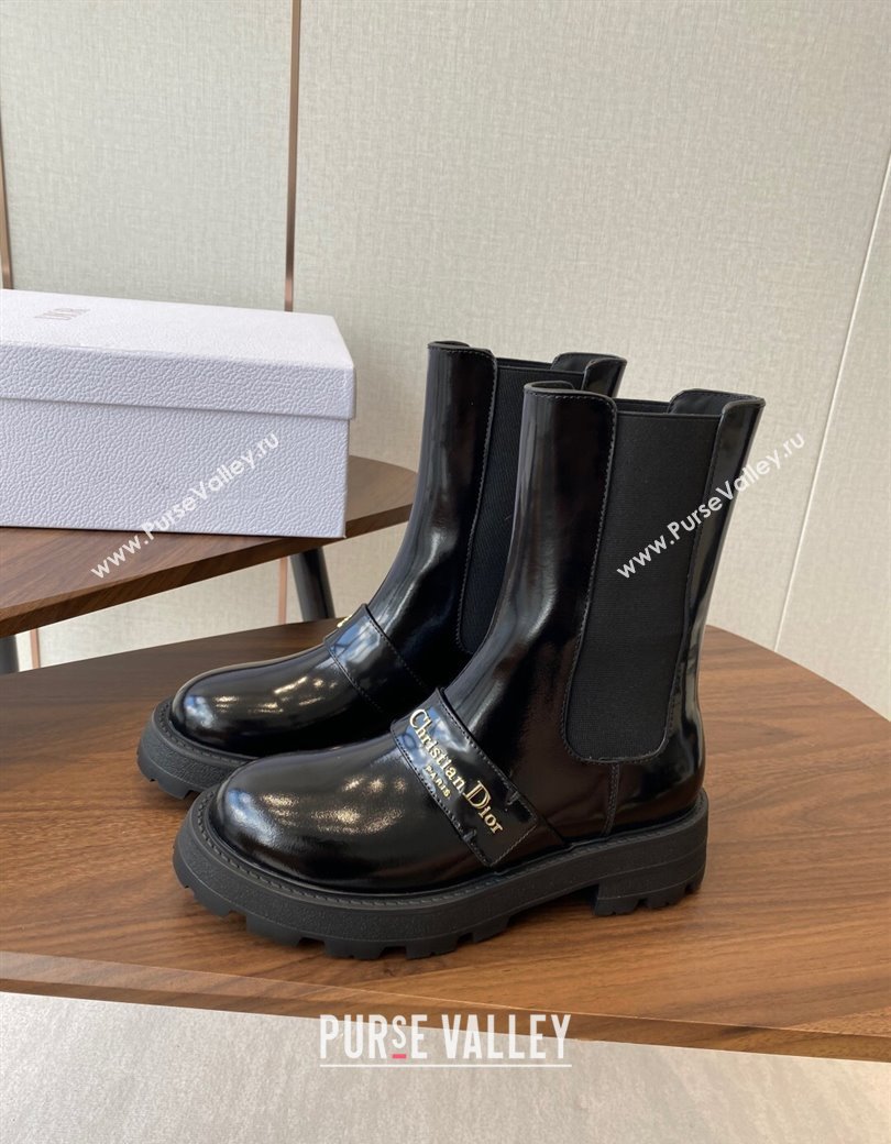 Dior D-Quest Ankle Boots in Shiny Calfskin Black 2025 0822 (KL-250822055)